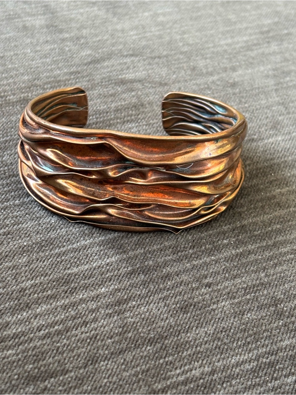 COPPER CUFF BRACELET Vintage 1970’s Wavy Abstract 6.75” adjustable